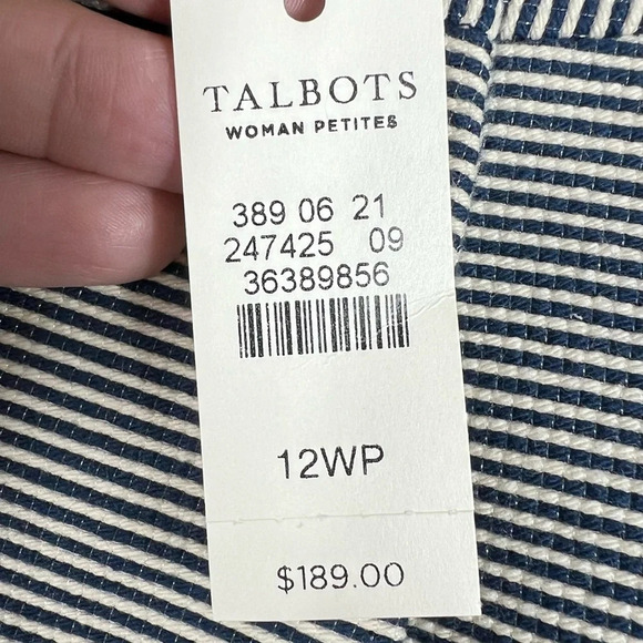 TALBOTS The Jackie Fit Navy/Linen Striped Button Down 4 button Blazer Size 12 - Picture 8 of 10